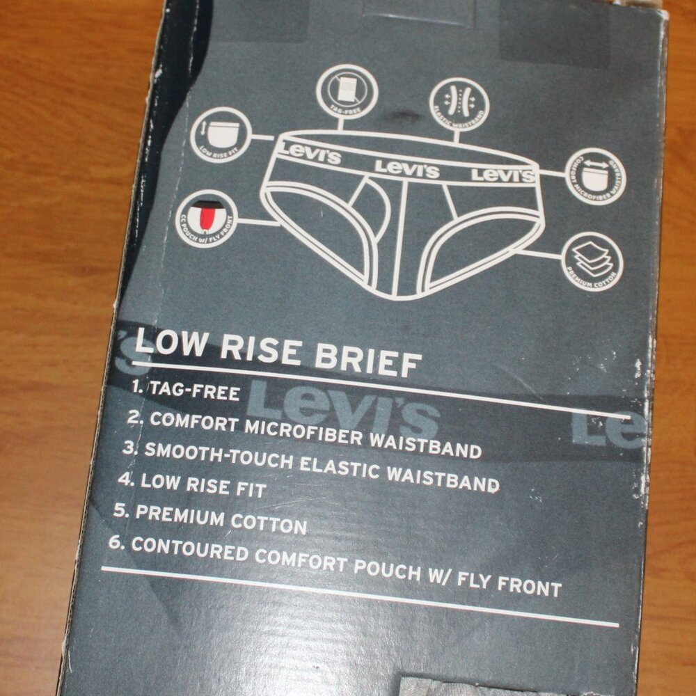 NWT Levi's Men's Low-Rise Briefs 5-Pk Size Large Cotton Blend Underwear Tag Free